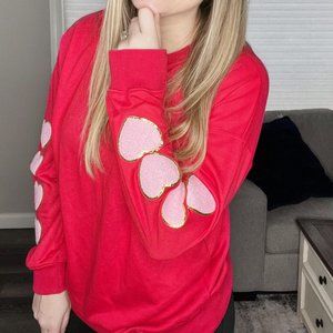 Women long sleeve crew embroidered sleeves